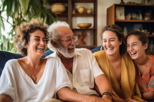 Senior discutant avec famille grâce à un appareil auditif