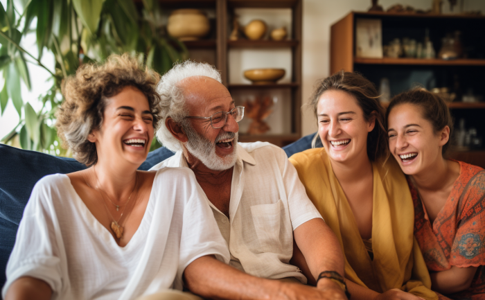 Senior discutant avec famille grâce à un appareil auditif